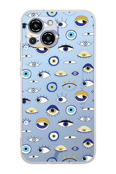 PrintiFy Clear Silicone Case with Evil Eye Bead 2 Printed Camera Protection C...