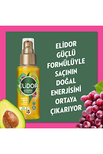 Elidor Doğanın Enerjisi Serum Saç Bakım Yağı Avokado ve Üzüm Çekirdeği Yağı 80 ml