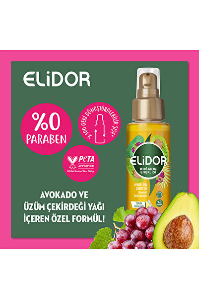 Elidor Doğanın Enerjisi Serum Saç Bakım Yağı Avokado ve Üzüm Çekirdeği Yağı 80 ml