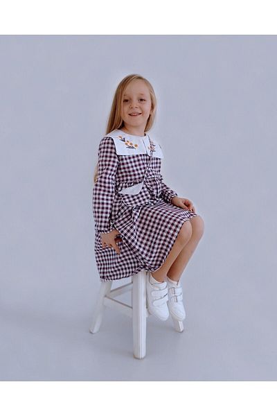 TINY BEAR Girl's Flower Embroidered Purple Dress with Bag