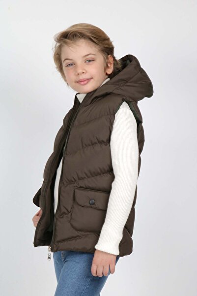 Buket Tekstil Khaki Puffer Vest for Boy - with Pocket Detail and Extra Fiber Filling