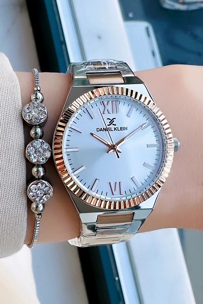 Daniel Klein Rose Silver Colored 3 Atm Waterproof Women's Wristwatch - Steel Cord Bracelet Gift DKBY2018C6