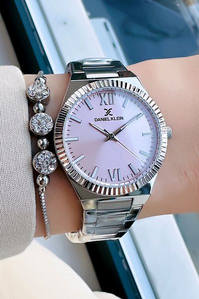 Daniel Klein 3 Atm Waterproof Silver Color Women's Wristwatch - Steel Cord Bracelet DKBY2018C4
