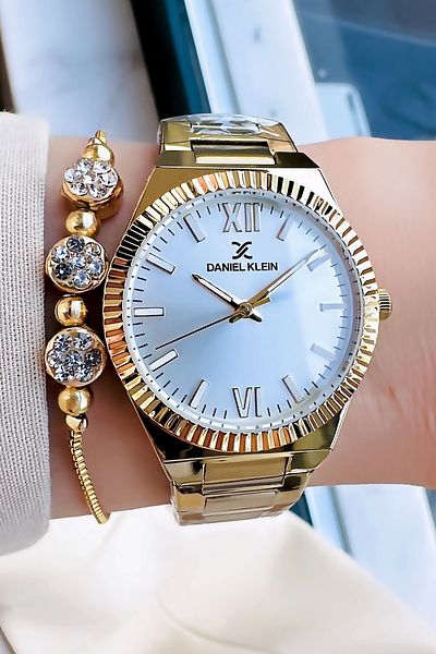 Daniel Klein Gold Colored 3 Atm Waterproof Women's Wristwatch - Steel Cord Bracelet Gift DKBY2018C1