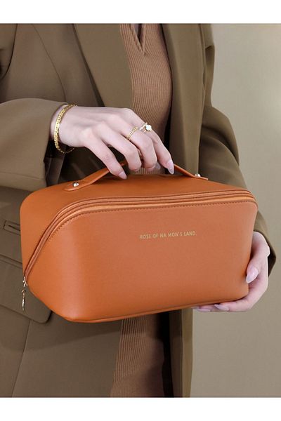 Store Large Capacity Portable Pu Makeup Bag - For Travel