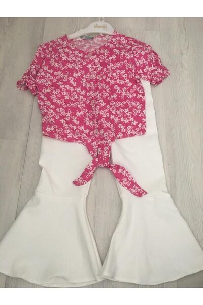 Damla 103-50-23 Girl's Crop Shirt Spanish Leg 2 Piece Set 3-6 Years