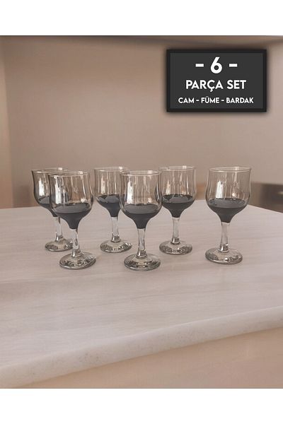 gkzglass home dekor New Year Nevacar 533 Smoked Dark Glass - 6-Piece Soft Drink Glass Set