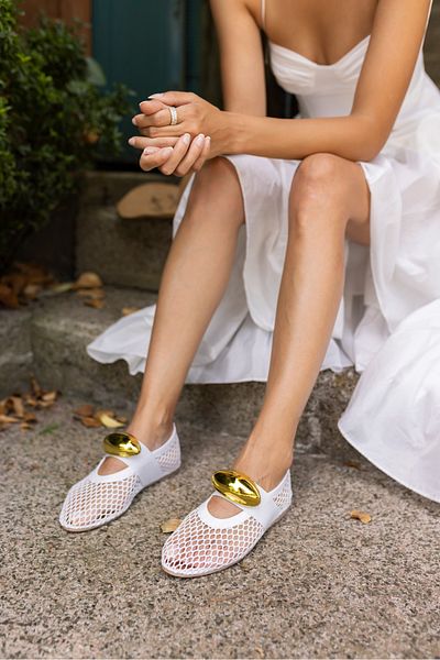 ANGELİNA JONES MUSİALA Women's White Gold Accessory Mesh Detailed Ballerinas