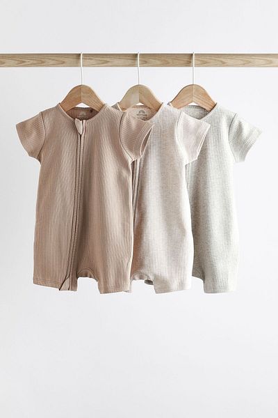 Next Baby Cream Gray 3-Piece Jumpsuit Set - 100% Cotton