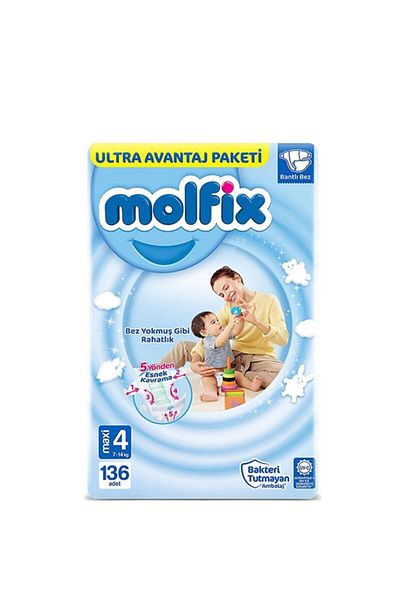 Molfix Baby Diapers Size 4 Extra Large Ultra Advantage Package 136 Pieces 2 Packs
