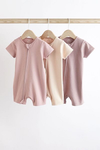 Next Baby Pastel Colored 3-Piece Romper Set - 100% Cotton