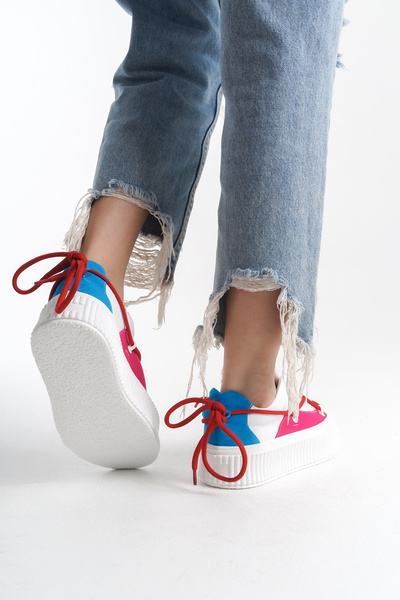 SEEM & BE Pantofi de damă Rory Fabric - cu șireturi duble, fucsia-albastru, pantofi sport casual