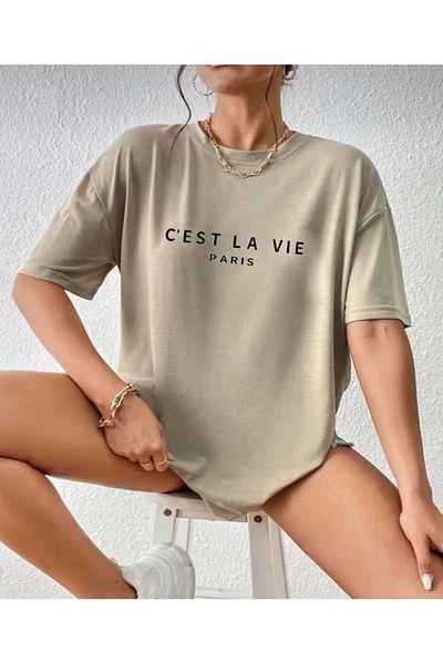 khufu Μπλουζάκι Unisex ΜΠΕΖ Oversize 'C'EST LA VIE' με στάμπα