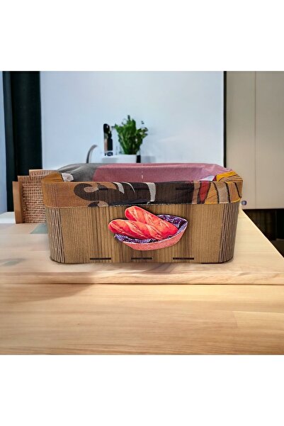 KıtayGroup Yıkanabilir Bezli Ahşap Ekmek Kutusu Ve Ekmek Sepeti
