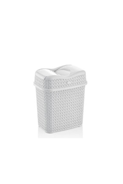 KıtayGroup 4.5 Liter White Knitted Patterned Trash Can with Swirl