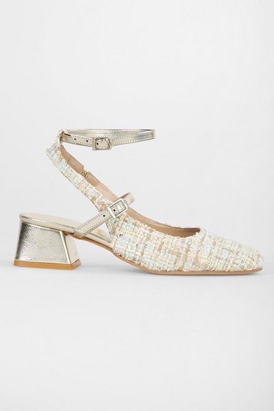 Shoeberry Idean Gold - Wicker Double Belted Women's Heeled Shoes