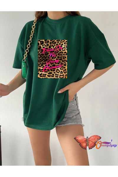 oneagılyazı Leopard Shine Oversize majica od češljanog pamuka - Dizajnirana m...