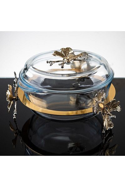 atabey home Butterfly Footed Round Pyrex Pot with Lid Paşabahçe