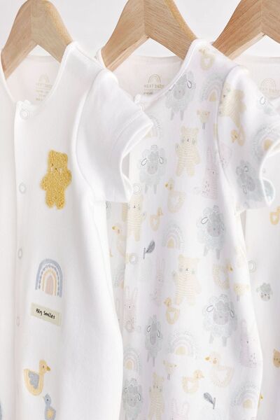 Next Baby White Safari Cotton 3 Piece Romper Set