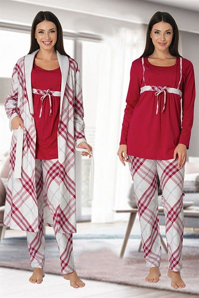 Lohussa Fuchsia Long Sleeve Maternity and Maternity Dressing Pajama Set - Winter Cotton
