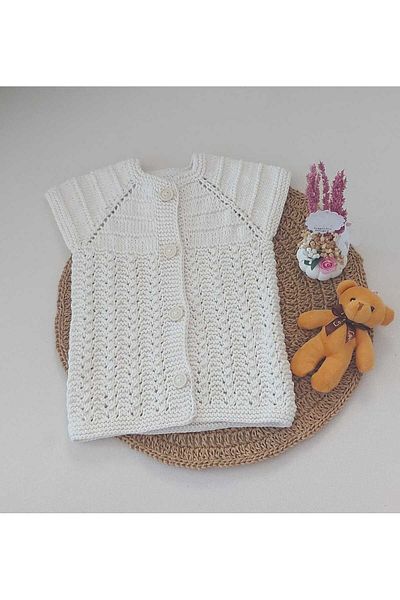 BEGİN 0-12 Months Baby Hand Knitted Cotton Vest - Buttoned and Gift Birth Memory