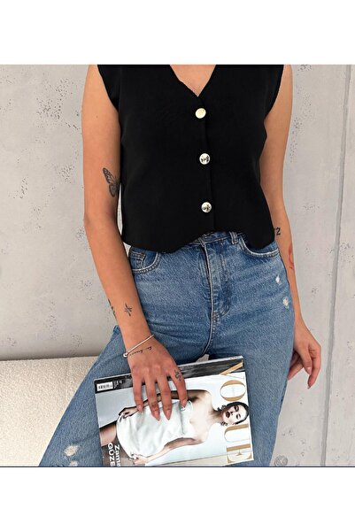 CHİC FASHION Жіночий трикотажний жилет із золотими ґудзиками