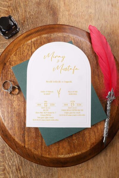 Pixel Davetiye Oval Kesim Yeşil Davetiye- 100 Adet - Düğün - Nişan - Kına - Sünnet - Nikah Davetiyesi - 7980