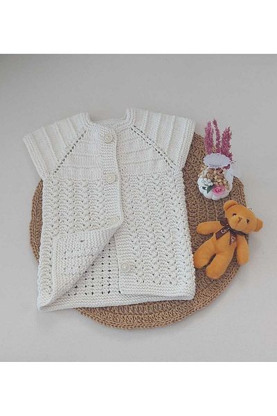 BEGİN 0-12 Months Baby Hand Knitted Cotton Vest - Buttoned and Gift Birth Memory