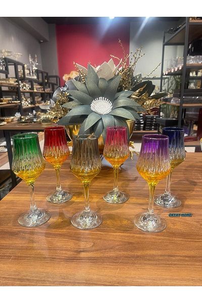Paşabahçe Special Cutting Double Color Coffee Side Water Soft Drink Cup for 6 People Dowry Holder Gift