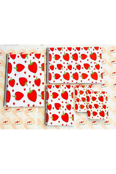 ÖZ KIRTASİYE 5-Piece Strawberry Notebook Set - Picture Notebook, School Notebook and Notepad