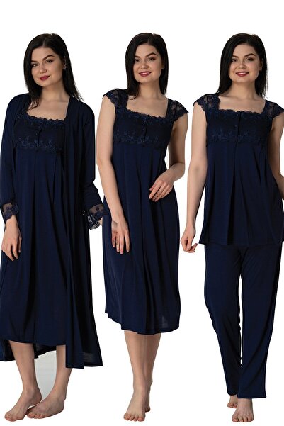 Lohussa Дамски тъмносин дантелен памучен халат за бременни, комплект пижама и...