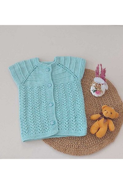 BEGİN 0-12 Months Water Green Cotton Vest - Newborn Gift, Buttoned Birth Memory