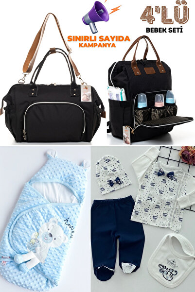 sahra bebek طقم ولادة أطفال مكون من 4 قطع - 100% قطن، إصدار المستشفى، حقيبة ك...