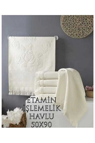 HMZ Fiesta 50x90 3-Piece Etamine Embroidered Towel - Cross Stitch and Etamine Embroidered Fringed Towel