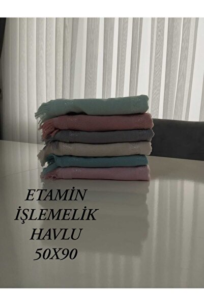 HMZ FİESTA 50x90 6-пакетний набір - вишитий рушник, етамін та канва з вишивкою, рушник з бахромою