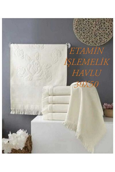 HMZ Fiesta 30x50 Set of 6 Etamine and Crosswash Embroidered Fringed Towels