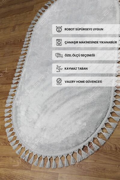 Valery Home Vl Comfort Oval Ponpon Saçaklı Peluş Halı Gri