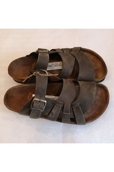 Butik Tülin Genuine Calfskin Burning - Unisex Bronze Buckle, Three-Stripe Artificial Cork Eva Sole Slippers