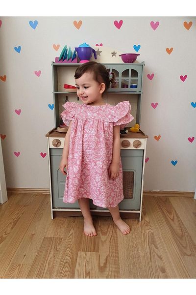 VOSVOSBABYSTORE Rochie cu model șal de muselină roz