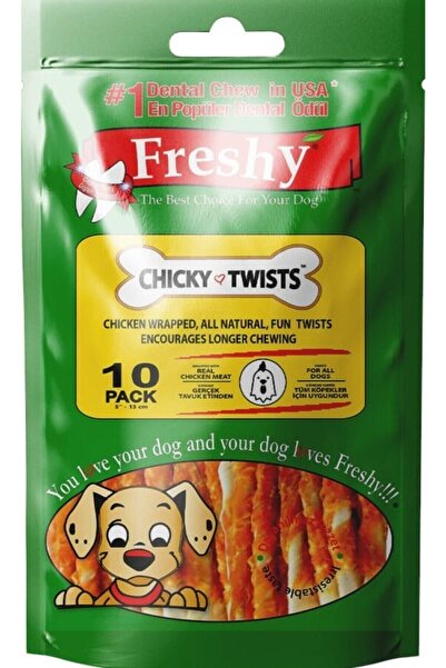 Freshy Chicky Twist - Taze Tavuk Eti Kaplı Köpek Çiğneme Çubukları - 10 Adet