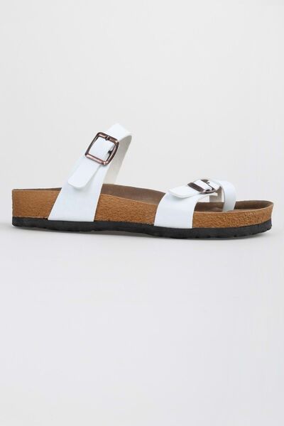 Shoeberry Λευκές γυναικείες παντόφλες με χοντρή σόλα με ζώνη Leris