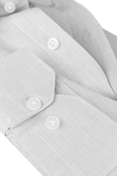 Varetta Gray Linen Effect Long Sleeve Men's Cotton Shirt with Pockets