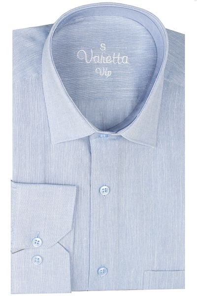Varetta Ανδρικό μακρυμάνικο βαμβακερό πουκάμισο με μπλε λινό εφέ