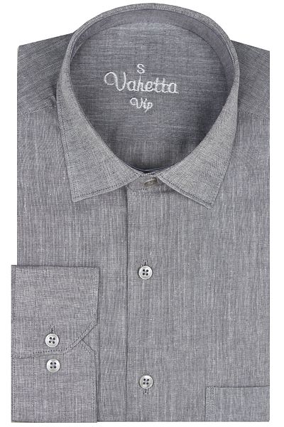 Varetta Ανδρικό βαμβακερό πουκάμισο με μακρυμάνικο γκρι λινό εφέ