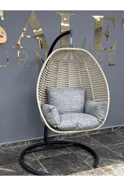 Salıncak Luminea Home Tek Kişilik, İp Örgü, Bahçe, Balkon, Ev Salıncağı, Krem