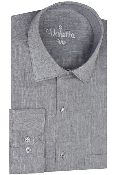 Varetta Ανδρικό βαμβακερό πουκάμισο με μακρυμάνικο γκρι λινό εφέ
