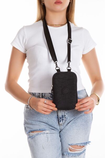 NEWISH POLO ACCESSORIES Kadın Siyah Krınkıl Kumaş Suya Dayanaklı Çapraz Omuz ...