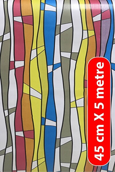 Örtücüm Renkli Vitray Desenli Kendinden Yapışkanlı Cam Folyo Filmi Balkon Kap...