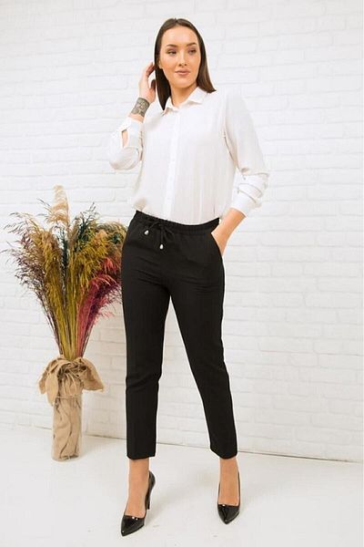 Moda Bu Pantaloni creion de damă negri cu talie elastică tăiate morcov