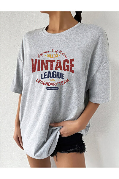 oneagılyazı Tricou oversize din bumbac pieptănat cu imprimeu vintage